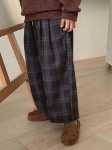 DAZY 男童抽绳腰格子口袋阔腿宽松裤