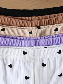 SHEIN Vintaside Kids Set de 5 leggings con diseño de corazón lindos para bebé niña, suaves, cómodos, elásticos, de piel amigable, esenciales para otoño/invierno, con opciones de multicolor - Morado - Ver 6