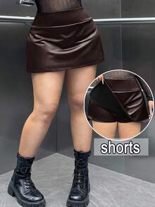 SHEIN EZwear Minifalda-pantalón de unicolor con abertura lateral para tallas grandes - Marrón - Ver 7