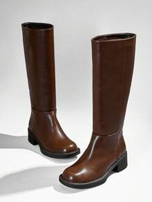 SHUZIA Women Everyday Casual Minimalist Lug-Sole Knee-High Boots For Christmas - Maroon - View 2