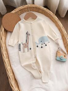 SHEIN Bộ áo liền quần cho bé sơ sinh với hình hươu cao cổ và voi dễ thương, chất liệu dệt kim mềm mại và thoải mái, phù hợp cho mặc hàng ngày, đi chơi, du lịch, nghỉ mát, ở nhà, nhà trẻ, giờ chơi, mùa thu/đông, Giáng sinh, tựu trường, quần áo mùa đông đa năng cho bé sơ sinh unisex, quần áo trẻ em tự nhiên, áo liền quần dài tay cho bé trai, quần áo trẻ em màu trung tính, áo liền quần dài tay và quần dài cho bé sơ sinh, quần áo trẻ em tự nhiên, quần áo trẻ em màu trung tính cho bé sơ sinh, áo liền quần unisex - Màu be - Xem 5