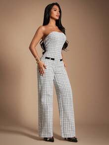 Radiana 复古别致优雅的黑白格子连体裤，适合休闲外出、通勤、派对和正式场合。 - 彩色 - 查看 4