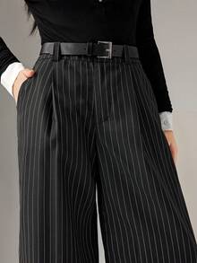 Heiryn 女士时尚百搭通勤条纹阔腿裤