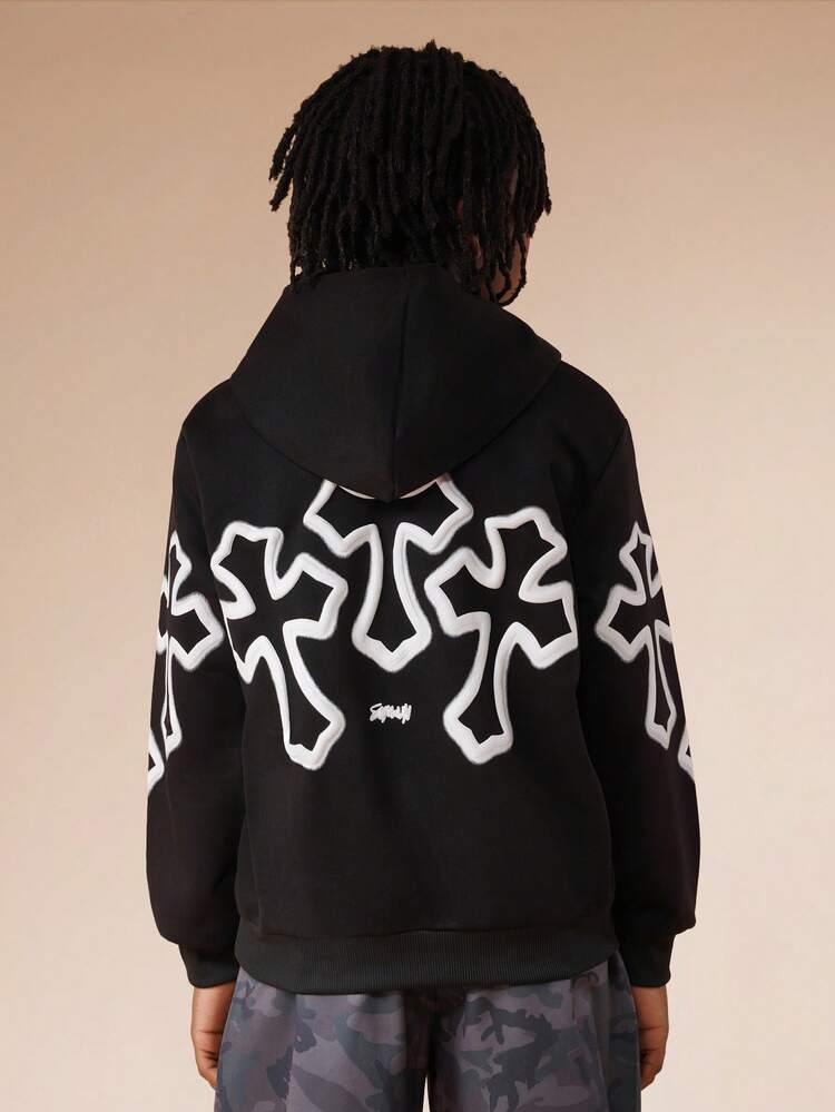 Hooded Sweatshirt With Abstract Print Design