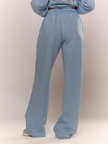 MUSERA 印花阔腿慢跑裤，仅裤子，舒适休闲，可爱咖啡俱乐部风格，春季运动裤 - 藍色 - 查看 4