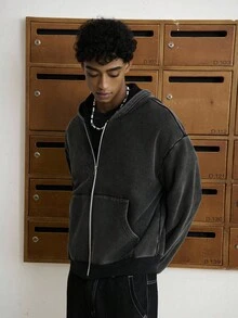 TOKVUE 男式拉链前口袋保暖内衬连帽运动衫，秋冬 - 黑色 - 查看 5