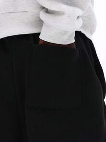 SUMWON Casual Drop Crotch Sweatpants With Embroidered Logo Detail And Relaxed Straight Fit For Everyday Comfort Plain - Black - View 7