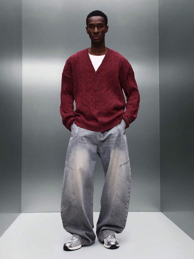 PLAYBOY X SUMWON Cable Knit Buttoned Cardigan With Long Sleeves