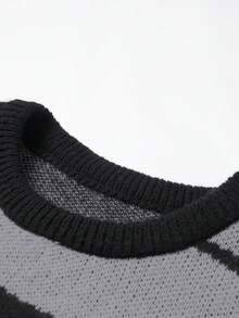 Manfinity EMRG Plus Size Men's Casual Daily Letter Pattern Loose Fit Sweater, Autumn/Winter - Black - View 4