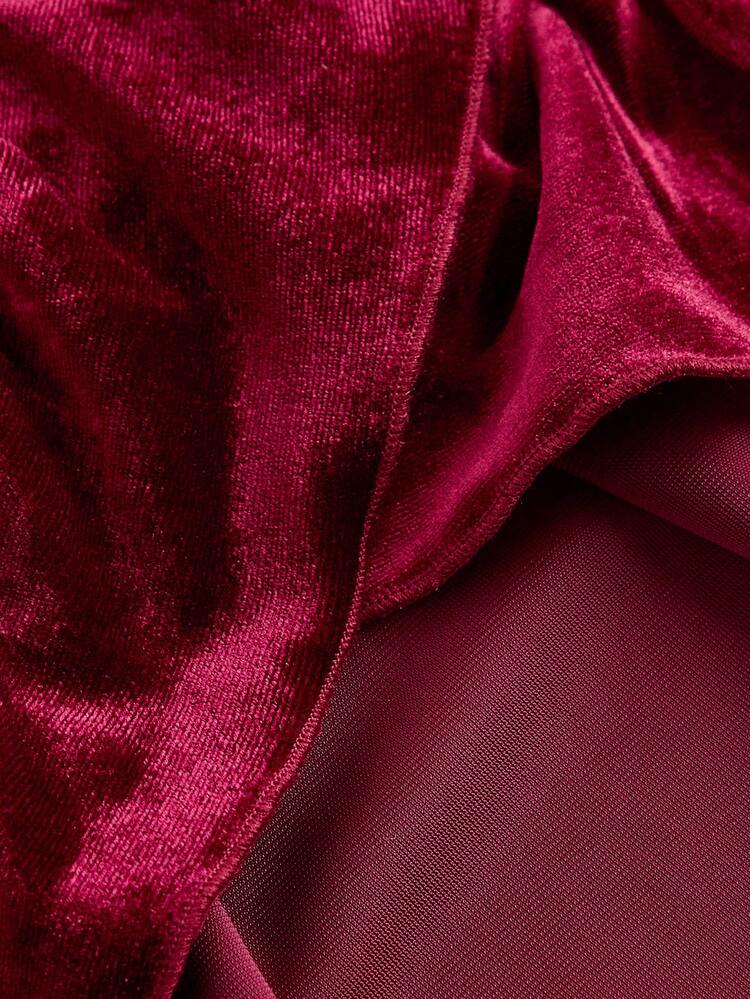 SHEIN MOD Vestido de Veludo Médio Feminino, Vestido de Fantasia, Vestido Borgonha - Vermelho - Visão 4