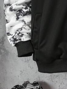 Vacaura 2pcs Teenage Casual Black & White Contrast Knit Jacket Set, Suitable For Autumn & Spring - Black - View 3