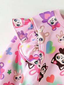 Leap Crew Pink Cartoon Print Crew Neck Long Sleeve Sweatshirt For Young Girls,Autumn Back To School Casual Wear,Party,Wedding,Flower Girl Daily Outfit - Pink - View 6