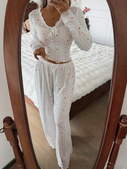 Bloemen Kanten Women Pajama Set