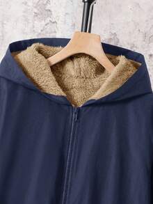 SHEIN 青少年男童休闲舒适百搭保暖连帽加厚冬季外套 - 藏蓝色 - 查看 4