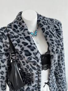 Elamini Women's New Autumn/Winter Leopard Print Lapel Cardigan, Vintage Style - Blue - View 5