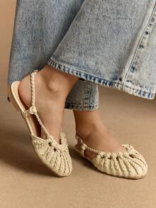 Rosivie 女士手工编织罗马平底凉鞋，闭趾踝带搭扣，适合派对、活动、度假，性感沙滩平底鞋 - 米色 - 查看 11