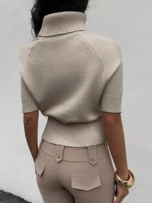 Aloruh Damen Neue Aprikot Strickpullover, Rollkragen, Kurzarm, geeignet für den Übergang in den Frühling, Frühlings Damen Rollkragentop in Neutraltönen Beige - Aprikosenfarben - Übersicht 2