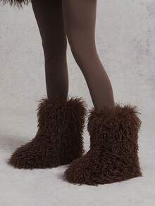 SHUZIA Damen windabweisende, pelzige und warme Plateau-Schneestiefel - Beige - Übersicht 2