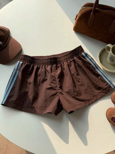 Comfortcana Quần short cạp chun kẻ sọc hai bên rộng rãi cho nữ, mùa hè