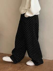 DAZY Tween Girls Polka Dot Print Wide Leg Jeans, Fall - Black - View 3