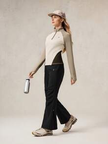 OutZeal 女士冬季保暖户外长袖T恤，适合徒步露营，保暖内衬，前半拉链，立领设计，带拇指孔 - 彩色 - 查看 5