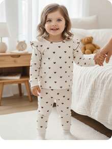 2pcs Babygirl Casual Cute Polka Dot Knit Long Sleeve Top And Elastic Waist Pants Set