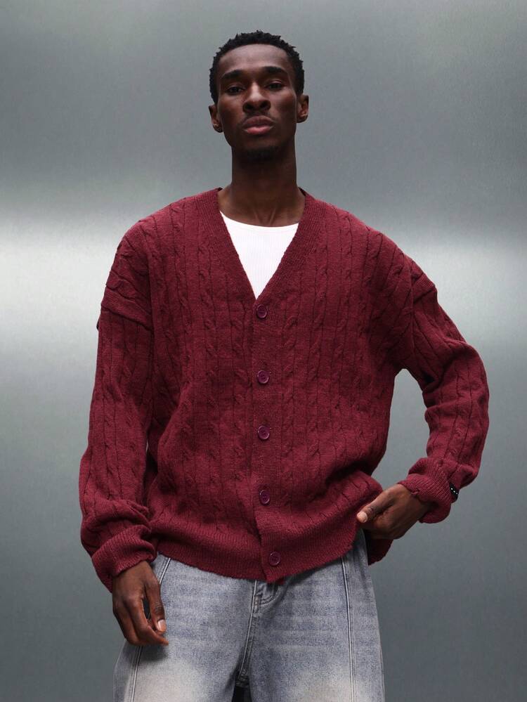 PLAYBOY X SUMWON Cable Knit Buttoned Cardigan With Long Sleeves