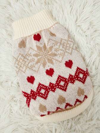 PETSIN 1pc Pet Christmas Sweater Cat And Dog Universal Apricot Geometric Fel Island Pattern Jacquard Fashion Classic Elastic Comfortable Warm Dog Sweater
