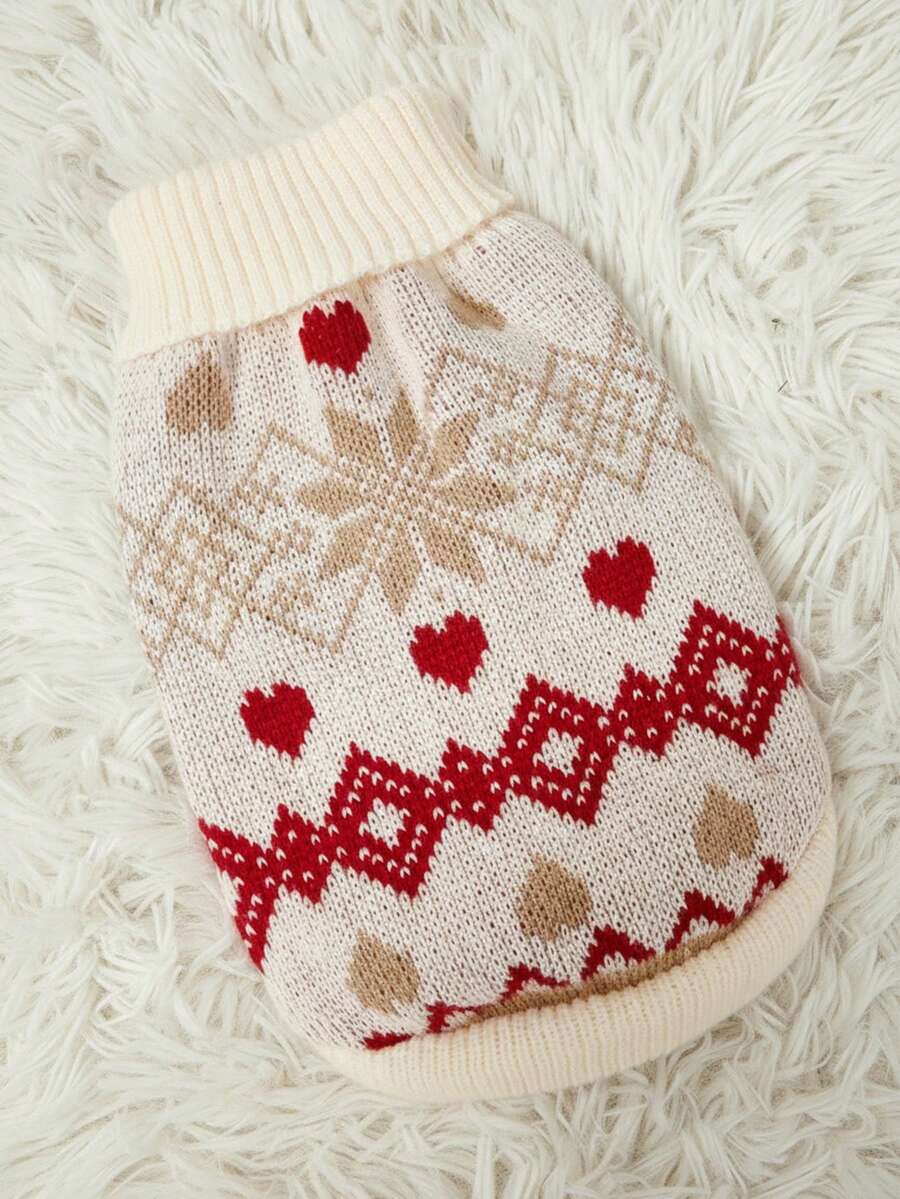 PETSIN 1 件宠物圣诞毛衣猫狗通用杏色几何费尔岛图案提花时尚经典弹力舒适保暖狗毛衣