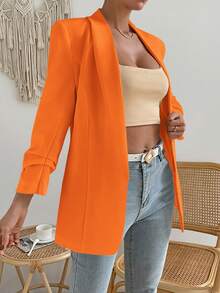 GENKIRA Solid Color Shawl Collar Blazer Fall Cloth For Women - Orange - View 5