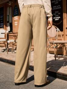 Manfinity VCAY 男士口袋宽松阔腿休闲裤，百搭男士侧条纹阔腿裤，卡其色阔腿裤，高腰阔腿裤 - 卡其色 - 查看 3