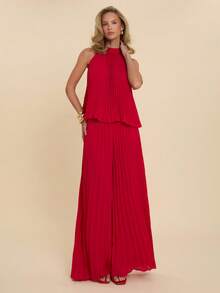 COSMINA 女士优雅褶皱无袖背心，适合约会、通勤、办公等多种场合，四季皆宜。 - 紅色 - 查看 6