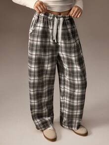 Sparklyn 青少年女孩格子裤，适合日常通勤、休闲、上学和聚会，秋季 - 灰色 - 查看 5