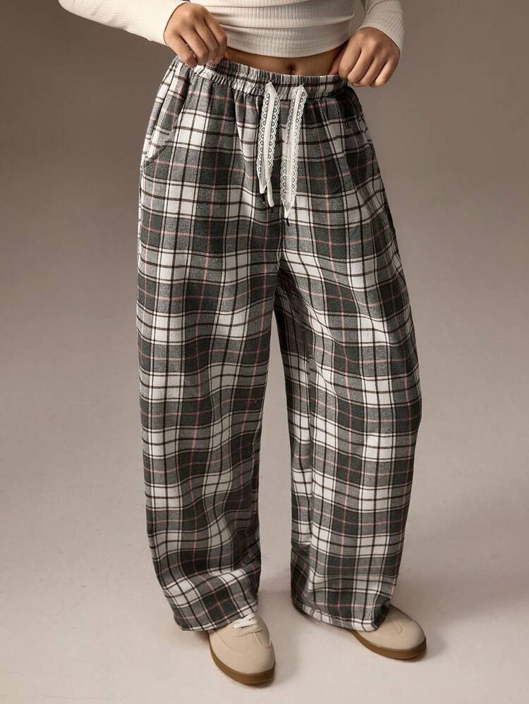 Sparklyn 青少年女孩格子裤，适合日常通勤、休闲、上学和聚会，秋季 - 灰色 - 查看 5