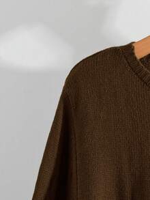 GlowEve CURVE 大码女式纯色圆领半袖系带休闲针织连衣裙 - 咖啡棕 - 查看 3