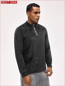 Rest Era 男士纯色纽扣半开襟长袖家居服上衣，蓬松冬季款 - 彩色 - 查看 5