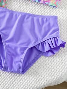 少女三件套泳衣，可爱豹纹印花，时尚休闲优雅泳装，适合游泳、度假、夏季保暖，圣诞节、新年、情人节等节日穿着。女童沙滩套装，三件套泳衣，青少年泳装，三件套女童泳衣套装，女童热带风情泳装套装 - 彩色 - 查看 6