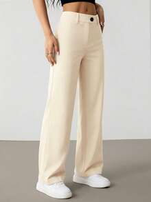 SHEIN PETITE 女式纯色休闲裤 - 杏色 - 查看 6