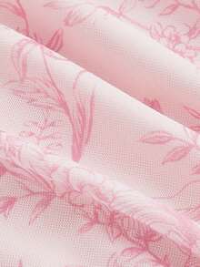 SHEIN MOD 方領花卉印花網紗中長裙，褶邊下擺和收腰設計 - 粉色 - 查看 4