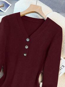 Franclia 新款秋冬法式束腰鱼尾针织连衣裙 - 酒紅色 - 查看 3