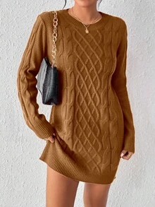 Rafferiza Gaun Sweater Rajut Model Twist untuk Wanita, Cocok Sebagai Pakaian Tahun Baru - Coffee Brown - View 7