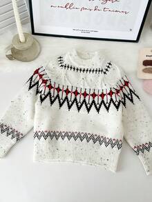 SHEIN Young Girl Casual Geometric Pattern Sweater, Autumn/Winter - Multicolor - View 1