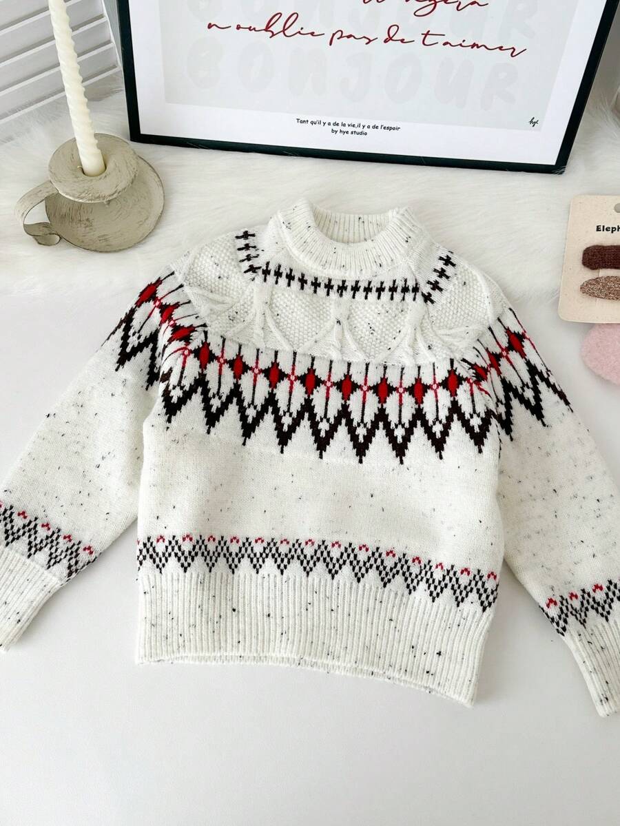 SHEIN Young Girl Casual Geometric Pattern Sweater, Autumn/Winter - Multicolor - View 1