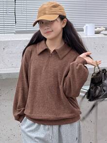 DAZY Girls Collared Knit Sweatshirt - Brown - View 5