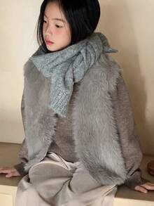 DAZY Tween Girls' Solid Color Casual Loose Faux Fur Vest, Autumn/Winter - Grey - View 5