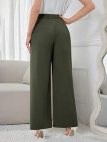 Modelyn Women's Fashionable Versatile Solid Color Wide Leg Pants - Army Green - View 3