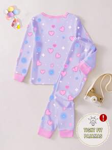 Toddler Girls  Loungewear Set Snug Fit 2-Piece Set - Blue Purple Unicorn Glow Print Long Sleeve Pajamas Set Cute Unicorn Luminous Applique Design Blue Purple Pink Dreamy Color Glow Luminous Fabric Long Sleeve Crew Neck Top Unicorn Glow Pants Combo Social Media Style Magical 2026 New Year Holiday Essential Little Girls Glow Home Set Night Clothes For Kids .This Product Requires UV Light Exposure To Glow. - Purple - View 2