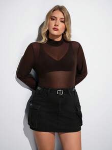 Maija Plus Flap Pocket Denim Skirt - Black - View 3