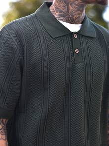 Devon Thys 男士休闲针织 Polo 衫，透气绿色针织衫，常规款式，短袖，经典 Polo 领 - 橄欖綠 - 查看 3