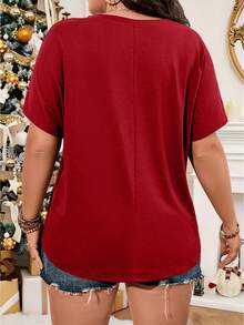 Vionelle 新年服装必备纯色口袋拼接V领T恤